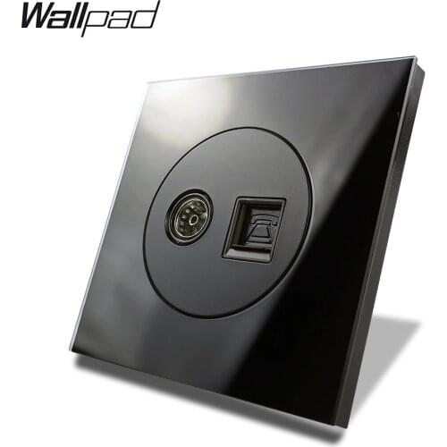L6 Black Glass TV Television Signal Telephone TEL Port Wall Socket Tempered Glass Wire Accessories Outlet