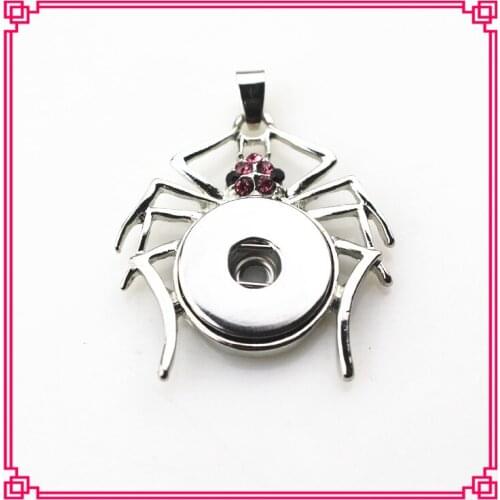 New arrive 10pcs/lot silver pink crystal spider lock snap pendant for women fit 18mm snap buttons for diy jewelry