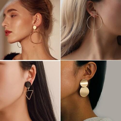 New Fashion Round Dangle Drop Korean Earrings For Women Geometric Round Heart Gold Earring Wedding Jewelry
