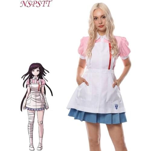 NSPSTT Danganronpa Cosplay Costume Mikan Tsumiki Cosplay Costume Outfit Women Dress Uniform Shirt Skirt Apron Bandage Full Set