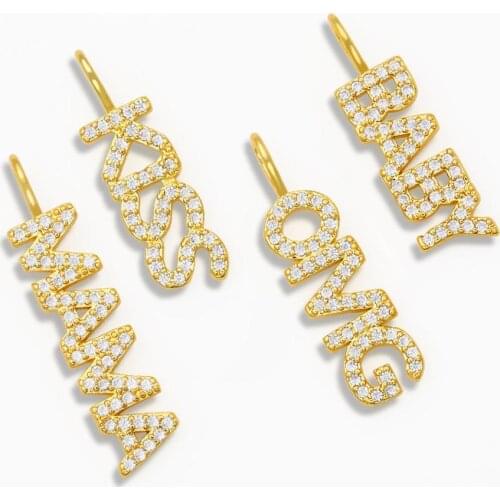 OCESRIO DIY Gold Filled KISS Pendant Decoration For White Stone MAMA Pendant CZ Nacklace Jewelry Making Supplies pdta022