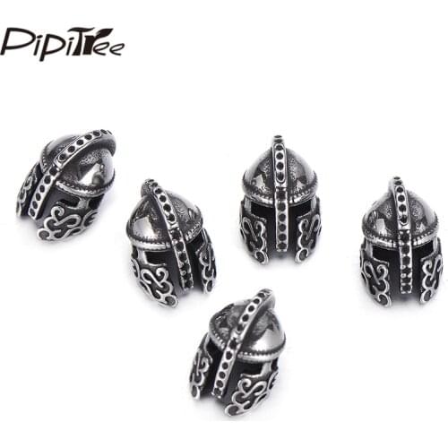 Pipitree 4pcs/lot Stainless Steel Helmet Beads Jewelry Accessories DIY Vintage Mens Bracelet Spacer Beads Charms Findings Craft