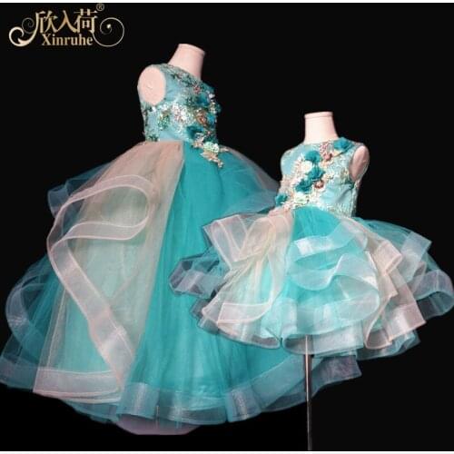 Real Picture Ruffle Puffy Girls Green Birthday Party Dresses Ball Gowns Children Girls Celebration Princess Ball Gowns Custom