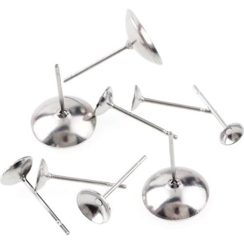 8g 4-10mm Stainless Steel Earring Post Stud Sliver Color Fits For Stud Earring Pin Cup Base Findings DIY Jewelry Making