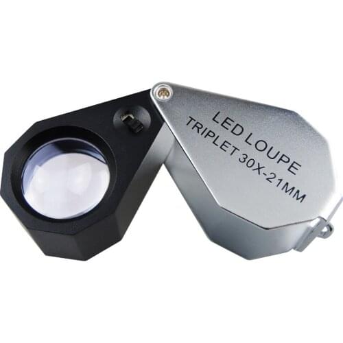 Foldable 30x Magnifying 21mm Triplet Optical Glass LED Light Foldaway Jewel Loupe Jeweler Tools