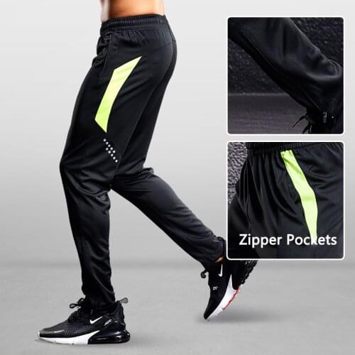 Soccer Training Pants Sport Pants, Men Athlete Sports Jogger Training Track Fitness Casual Pants Trousers with Zippered Pockets