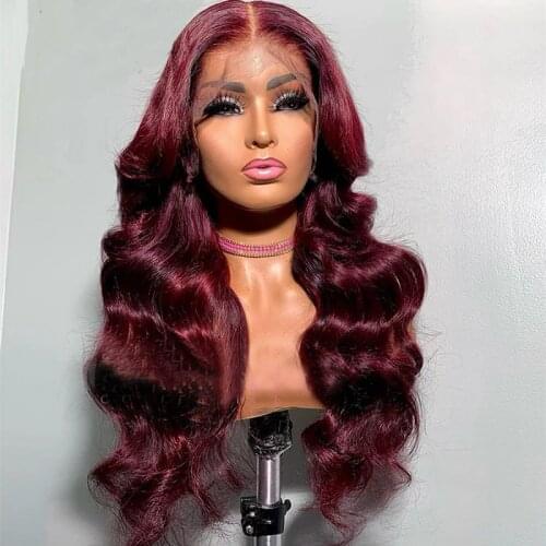 Wine Red Deep Wave Brazilain Remy Hair Preplucked 13*4 Lace Front Human Hair Wig Bleached Knots With Baby Hair
