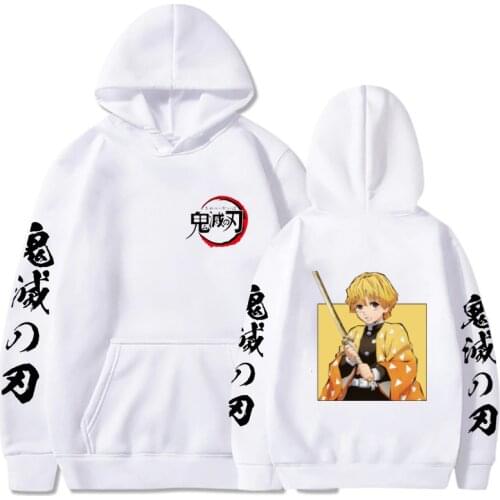 Demon Slayer Hoodies Anime Cosplay Agatsuma Zenitsu Print Loose Oversized Casual Women Men Hooded Pullovers Streetwear Top 2021