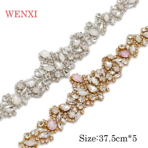 WENXI (10 pcs)Wholesale Hand Beaded Crystal Rhinestones Appliques Sew On Bridal Dress Sash DIY Accessory WX917