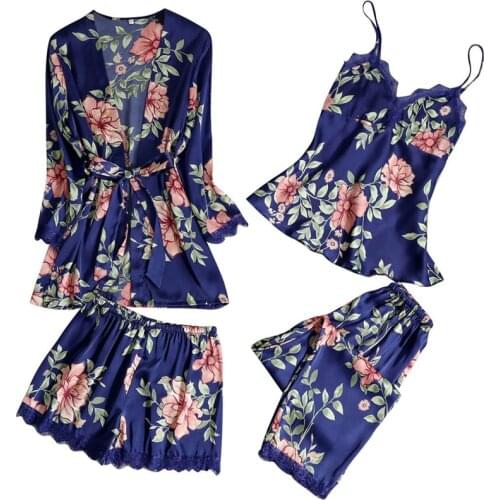 Women Pajamas 3 Pieces Satin Sleepwear Pijama Silk Home Wear Home Clothing Embroidery Sleep Lounge Pyjama Pyjamas Set Plus size