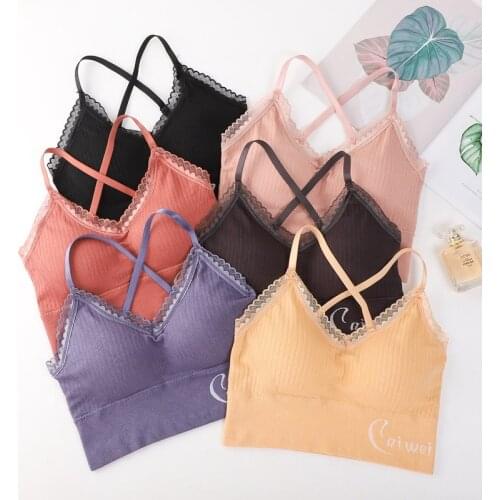 New Women Lace Bras Top Comfortable Bralette Solid Color Without hook Cross Halter Sexy Bra Underwear Comfortable Gather Tops
