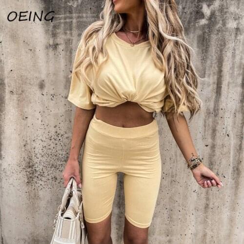 2021 Summer 2 Piece Tracksuit Women Jogging Set Short Sleeve Sweat Tops and Legging Shorts Sets