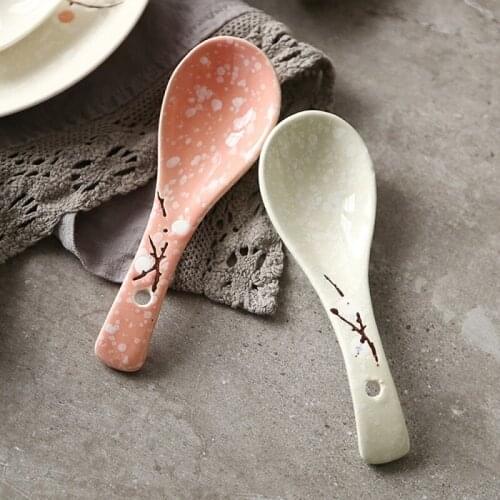 1PS Cherry Blossoms Japanese Ceramic Spoon Kitchen Cooking Utensil Tool Soup Teaspoon Catering For Kicthen