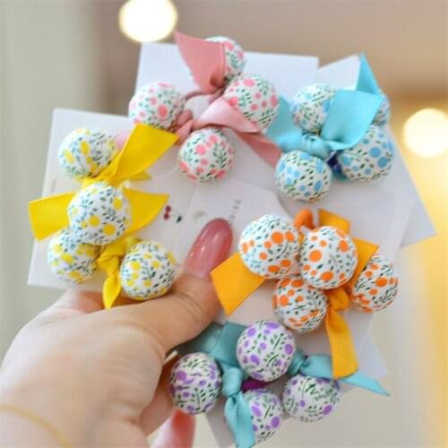 10pair/Lot 2021New Korea Style Simple Girl Hair Rope Floral Fabric Round Ball Bow Hair Tie for Children Fashion Hair Accessories