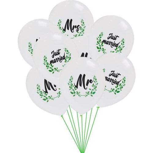 10pcs Wedding Latex Balloon Green Leaves Mr&Mrs & Just Married for Bridal Shower Engagement Wedding Party Decoration Supplies