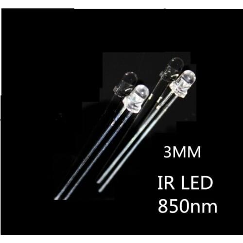 100pcs 3mm Infrared IR LED Diode 850nm Light Emitting Diode Lamp 3 mm Transparent Water Clear Lens Through Hole 850 nm 1.5V