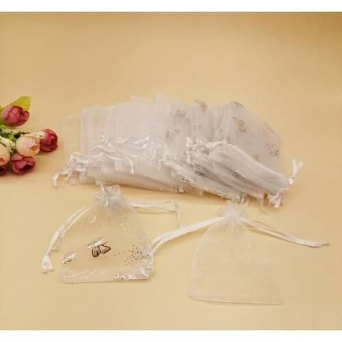 1000Pcs Butterfly Jewelry Bag White Organza Sachet Bag Mini Drawstring Bags for Women Wedding Packaging Organza Bag DIY Storage
