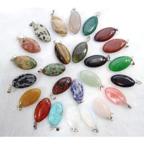 27*15mm Natural Gem stone Quartz Crystal Opal Unakite aventurine Horse Eye shape pendant for diy Jewelry making necklace 12pcs
