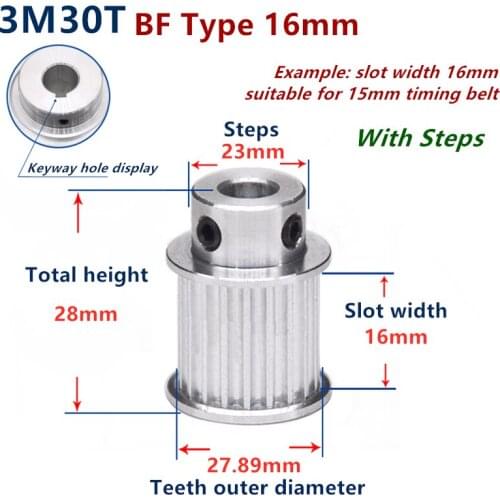30 Teeth HTD 3M Synchronous Pulley 3m timing pulley Width 16mm 30T 3M timing belt HTD3M Pulley gear bore 5mm-20mm