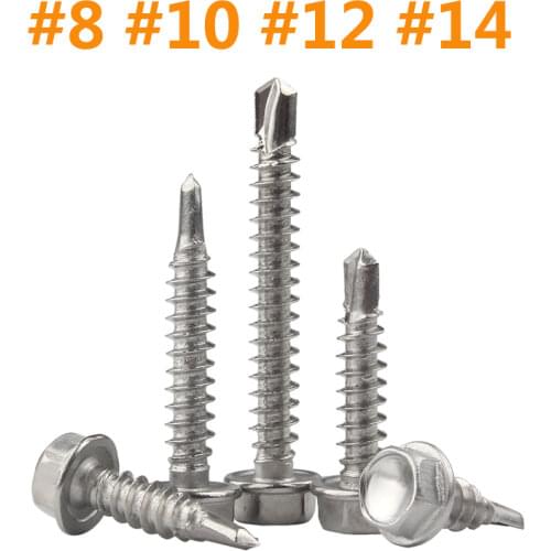 5-20pcs#8 #10 #12 #14 External Hexagon Self Drilling Tapping Screw Thread Metric Hex Bolt 410 Stainless Steel M4.2 M4.8 M5.5M6.3
