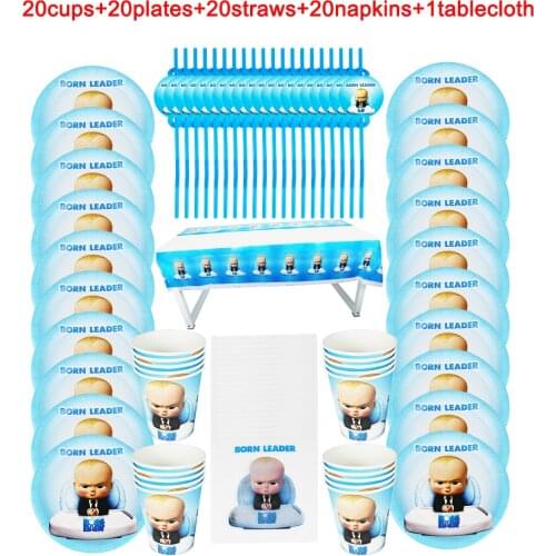 81Pcs Baby Boss Disposable Tableware Design Kid Birthday Party Paper Plate+Cup+Napkin+ Straw+Tablecloth Little Leader Supplies