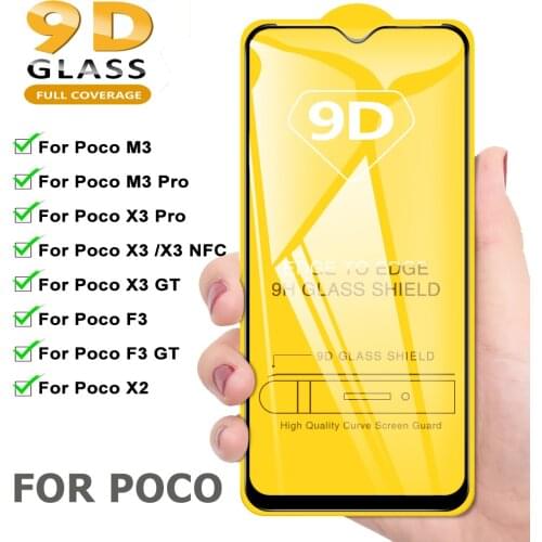 9D Full Cover Tempered Glass For Xiaomi Poco X3 M3 Pro x3 GT F3 GT X2 pocox3 Screen Protector Sensative Touch Protective Glass