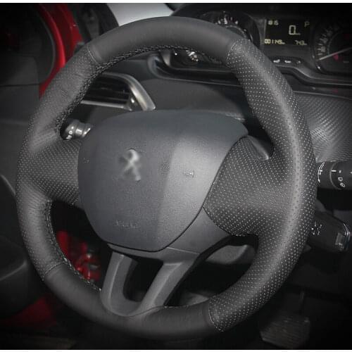 BANNIS Black Artificial Leather DIY Hand-stitched Steering Wheel Cover for Peugeot 208 2008