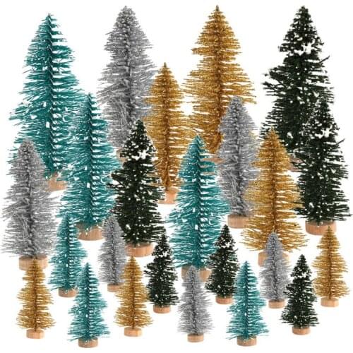 For Home Table Xmas Ornaments New Year Decor Kids Gift Scene Decoration 24pcs High Quality Flocking Artificial Christmas Tree