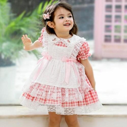 Spanish Baby Clothing Lolita Princess Ball Gown Children Birthday Party Easter Eid Lace Stitching Plaid Dresses For Girl A138