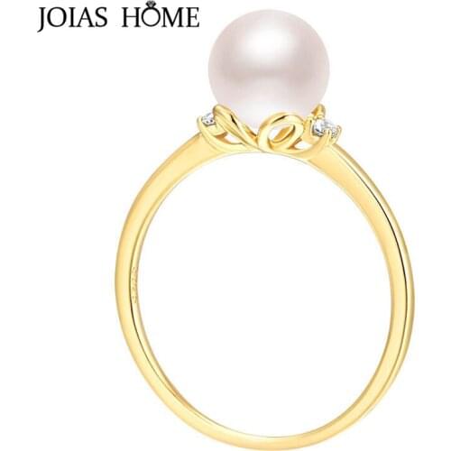 Joiashome Classic Silver 925 Jewelry For Women With Freshwater Round Pearl Gemstone Gold Color Rings For Charm Lady