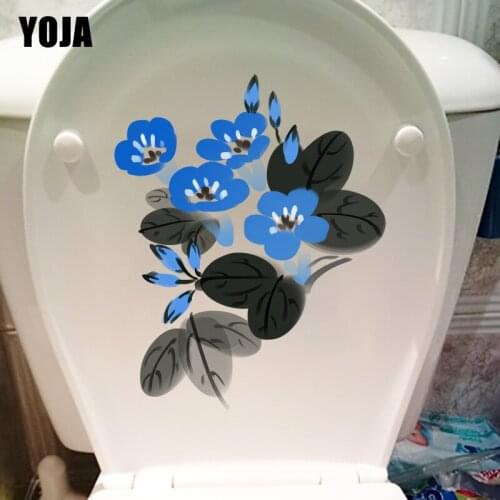 YOJA 19*23.5CM Ink Blue Morning Glory Classic Toilet Sticker Home Room Wall Decor Decal T1-0696