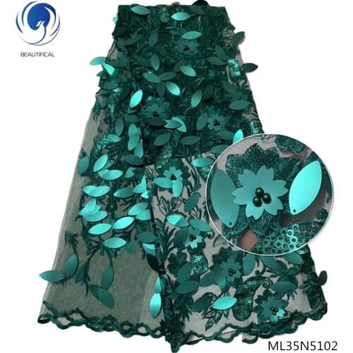 BEAUTIFICAL teal green african lace fabrics sequins beads african fabrics purple evening dresses with sequins ML35N51