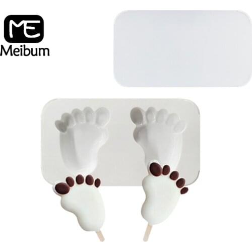 Meibum 2 Cavity Silicone Ice Lolly Mold Foot Shape Juice Dessert Popsicle Ice Cream Mould Child Frozen Sucker Tray Making Tools