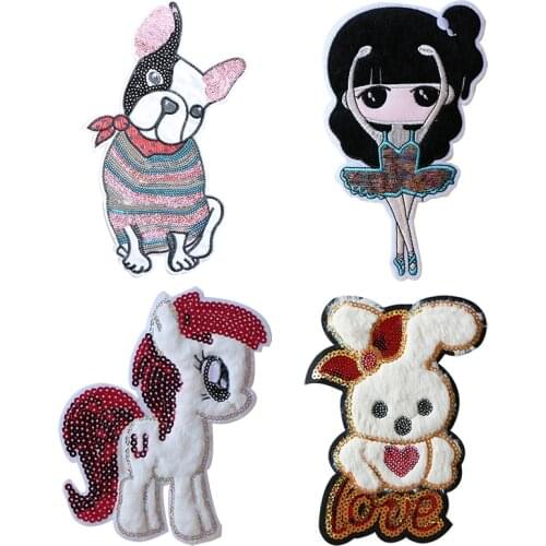 Cartoon Decorative Patch French bulldog,Rabbit,Horse,Girl icon Embroidered Applique Patches For DIY Iron on Badges on clothes