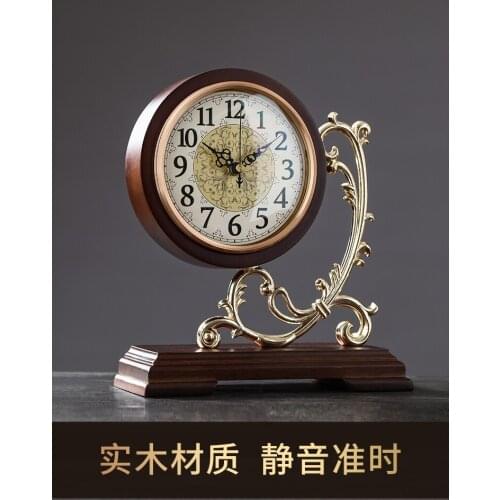 Retro Solid Wood Desk Clock Living Room Home Large Display Silent Clock Ornaments Simple Desktop Desktop Clocks
