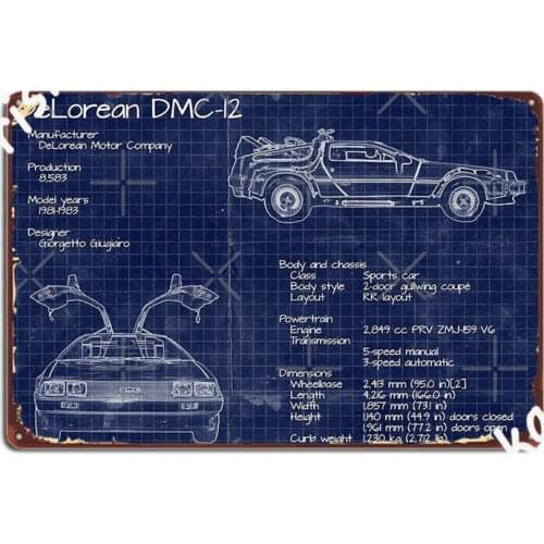 Back To The Future Delorean Blueprints Metal Signs Garage Club Wall Plaque Club Home Funny Tin sign Posters