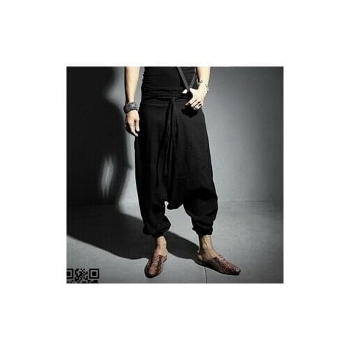 New Japanese Korean Men Harem Pants Men Gothic Linen Slacks Alternative Mens Trousers Pants Off Stalls Stage Costumes Clothing