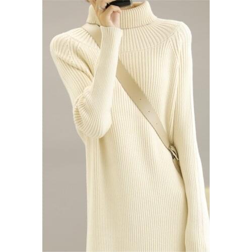 Obrix Sweet Bohemian Female Straight Dress Turtleneck Full Sleeve Mid Waist Mid Calf Length Casual Style Dress For Women