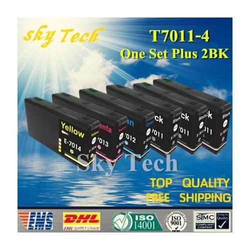 One Set Plus 2 BK Compatible Cartridge For T7011 to T7014 , For Epson WP-4000 WP-4015DN WP-4095DN WP-4500 WP-4515DN etc