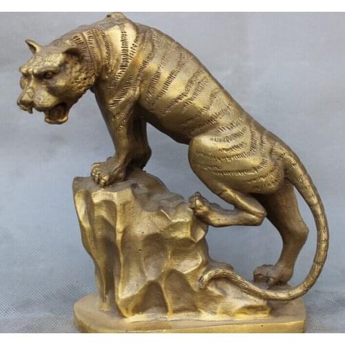 Song voge gem S2763 7" Folk Chinese Brass Animals Year Zodiac Wild Ferocious Tiger On Hill Statue