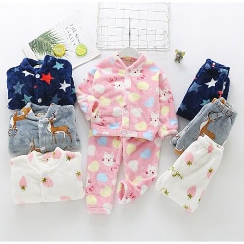 Kids Pajamas Children Pyjamas Toddler Boys Girls PJS Thick Warm Loungewear Top and Pants Sets Fall Winter