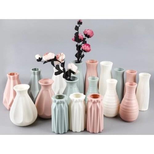 Plastic Flower Vase Decoration Home White Vases Imitation Ceramic Vase Flower Pot Decoration Nordic Style Flower Basket