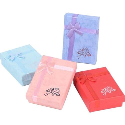 12Pcs Jewelry Gift Box Cardboard Pendant Necklaces Display Boxes with Bowknot Rectangle Shape Mixed Color Jewelry Organizer