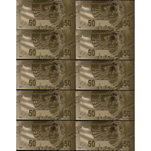10pcs/lot Gold Plated World Currency Paper South African 50 Rand Gold Foil Bank Note Money Gold Banknote Collection