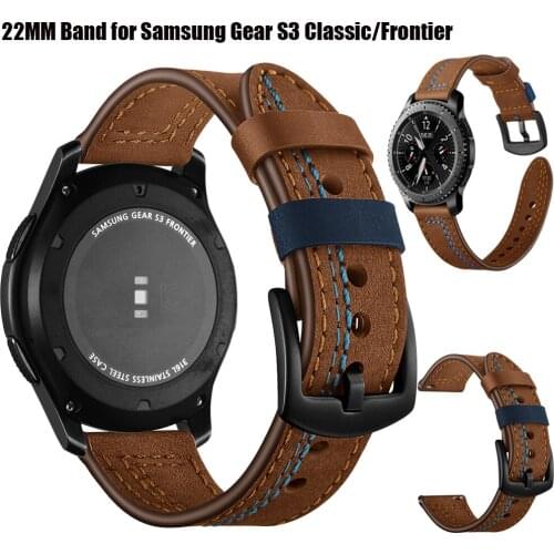 For Samsung Gear S3 Classic/Frontier 22mm Genuine Leather Watch Band Replacement Strap for Galaxy Watch 46MM Huawei GT Bracelet