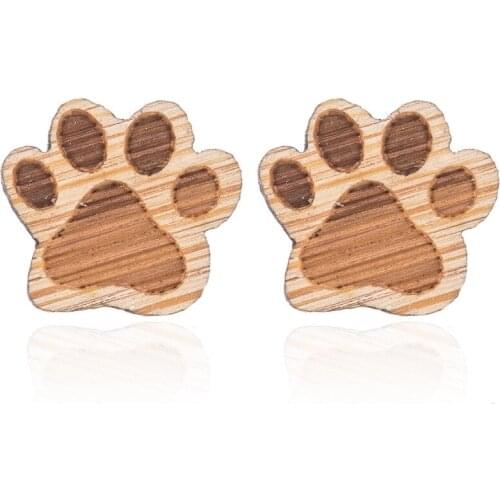 Daisies Cartoon Bear Paw Print Shape Wooden Stud Earrings Dog Paw For Women Men Jewelry Couple Bijoux Femme Birthday Party Gift