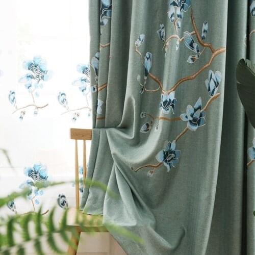 Luxury Design Embroidered Curtain for Living Room Blackout Golden Blue Floral Delicate Heavy Weight Rideaux Tende JS62C