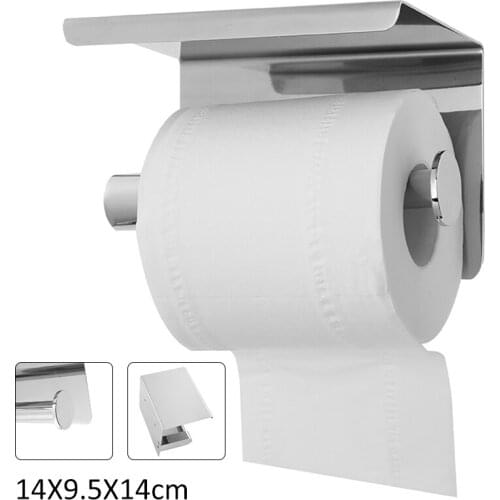 Silvery Stainless Toilet Paper Holder Wall Mounted Tissue Holder With Mobile Phone Storage Bathroom Toilet Fixture Hardware