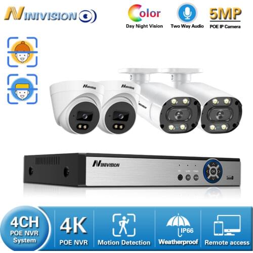 Security Camera System 4CH 4K 5MP HD POE NVR Kit CCTV Two Way Audio AI Face Detect Outdoor Video Surveillance IP Camera Set
