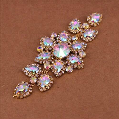 Gold Crystals Patch rhinestone applique For wedding evening dress Handmade Luxury Rhinestone Iron On Patch Crystal Applique DIY